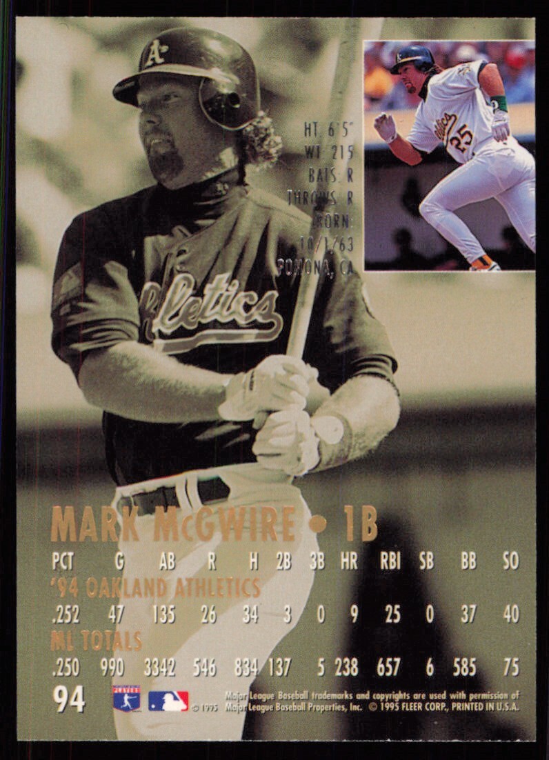 Mark McGwire マグワイヤOakland Athletics 1994 Ultra #111 Mark McGwire Oakland Athletics | eBay