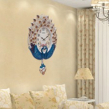 Large Peacock Metal Wall Clock Luxury Crystal For Hallway Decorative Clock