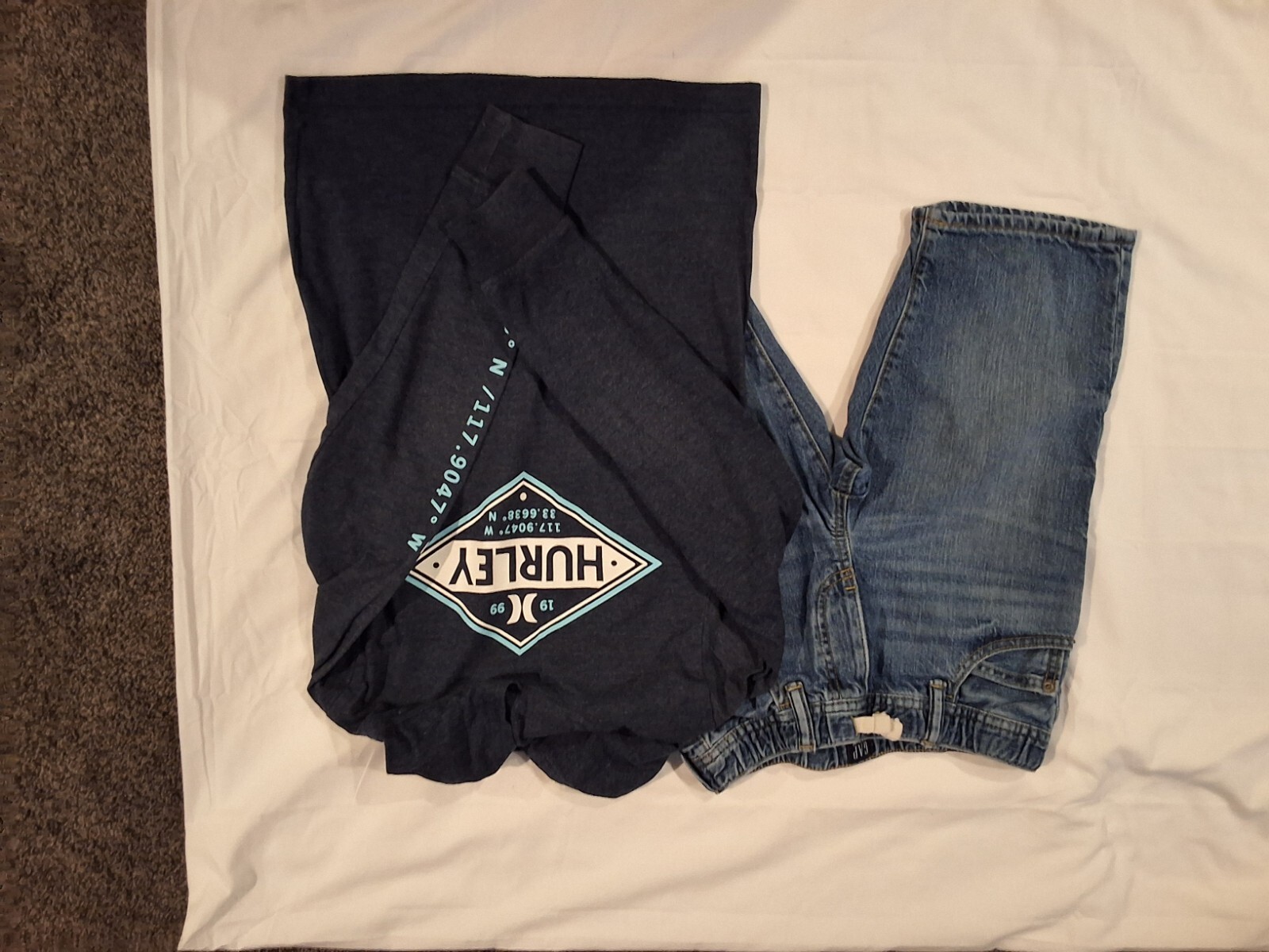 Boys Youth Gap Blue Jean Shorts And Hurley Lightweight Hoodie Set Size L M