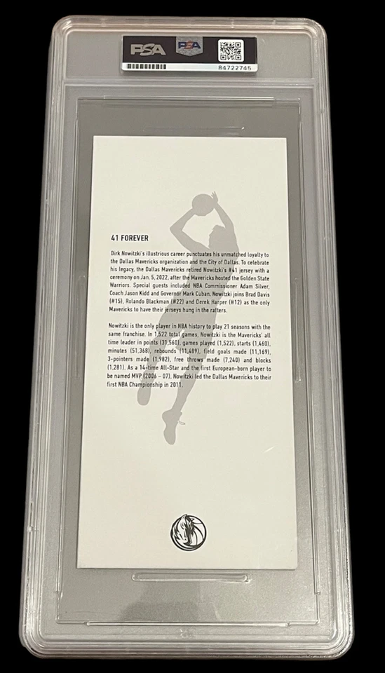 Dirk Nowitzki Signed #41 Jersey Retirement Ticket Stub Psa Slab Dallas Mavericks - Image 2 of 2