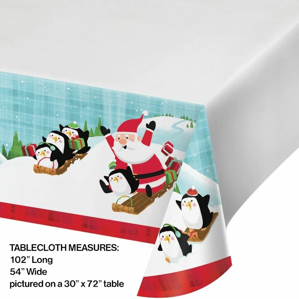 Mantel de plástico con estampado de bordes de Papá Noel y Pingüinos 54 x 102 Foto 3 de 3