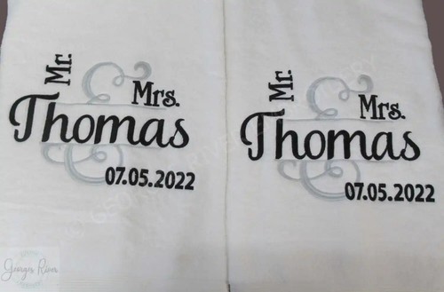 Personalised Monogrammed Wedding Anniversary Gift Towel Set Mr & Mrs - 第 1/14 張圖片