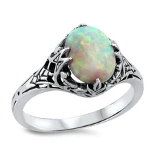 925 STERLING SILVER VICTORIAN STYLE LAB-CREATED OPAL FILIGREE RING          486X
