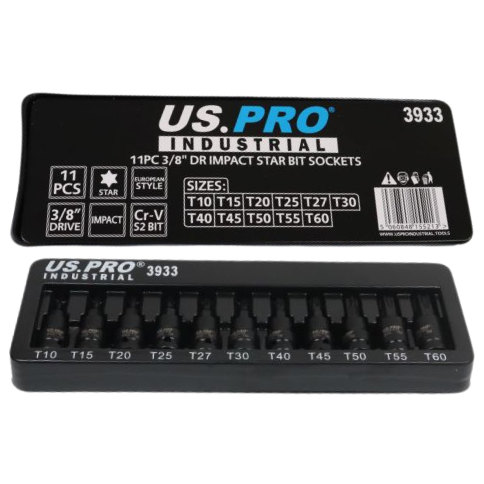 US PRO INDUSTRIAL 11PC 3/8"" Dr Impact Star Bit Socket Set T10–T60 CR-V S2 Steel