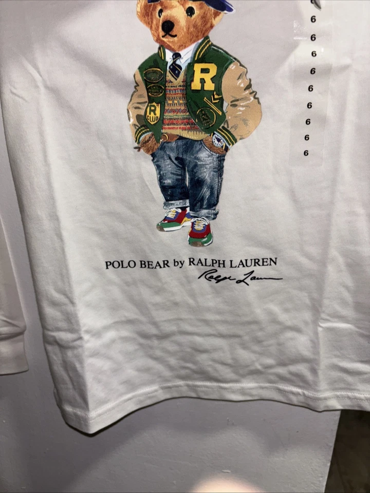 Polo Ralph Lauren Blanco Polo Oso Manga Larga Camiseta Talla 6 Niños RL Foto 2 de 4