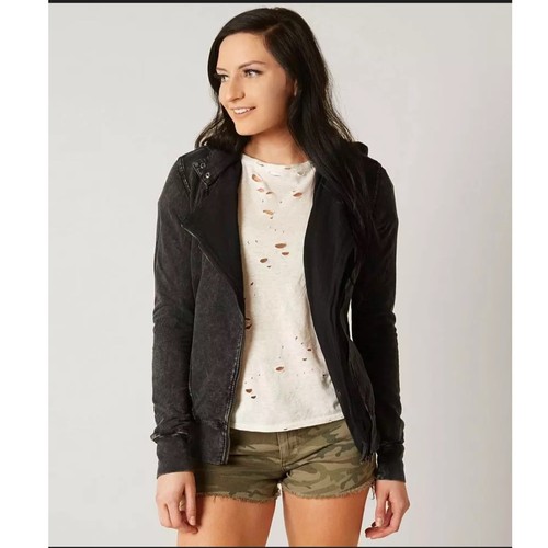 Fast & Furious by Affliction Cipher Hoodie Women Large Black Moto Zip Streetwear