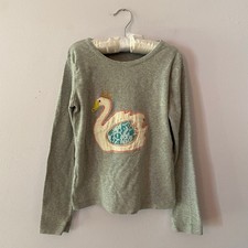 Mini Boden Gray Patchwork Swan Princess Long Sleeve Shirt Cotton Girls 6-7 Years