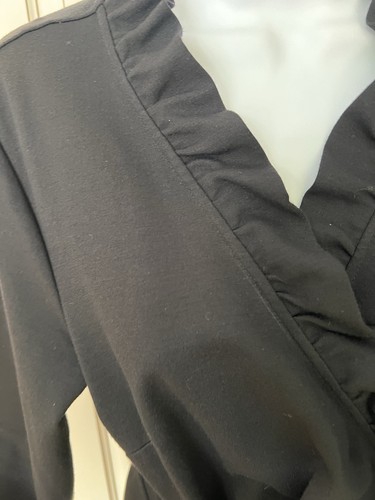 Ann Taylor black wrap 3/4 sleeve dress size 12 EUC Worn Once ruffle neck - Picture 2 of 5