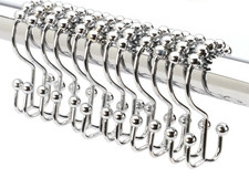 12 Pack Metal Shower Curtain HOOKS RINGS Double Glide Roller Set for Bathroom