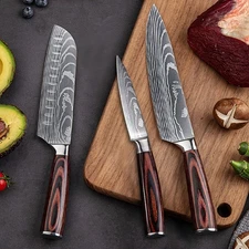 3-Pieces Handmade HAND FORGED DAMASCUS STEEL CHEF KNIFE Set Kitchen Knives Set
