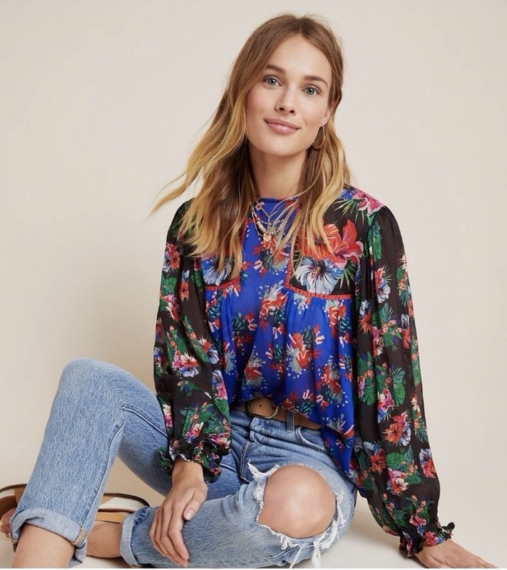 NWT Anthropologie BL-NK LONDON Miranda Peasant Top BLOUSE FLORAL S