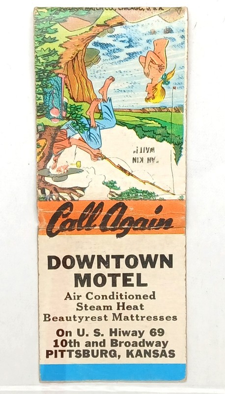 Vintage matchbook advertising the Downtown Motel in Pittsburg, Kansas