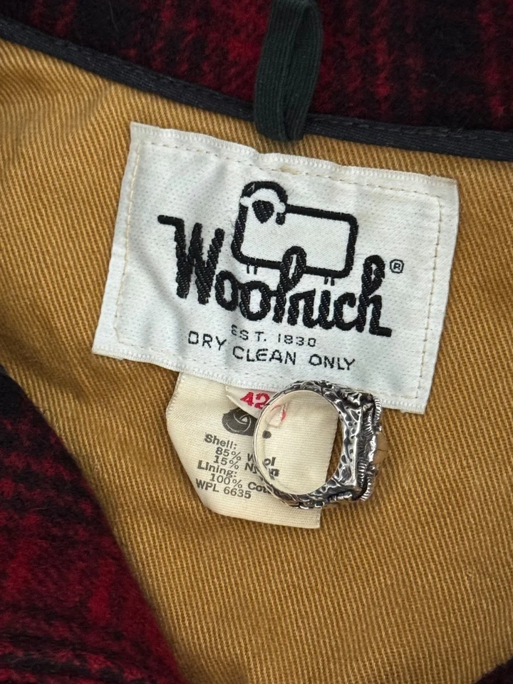 vintage 60s Woolrich Hunting Jacket Men 44 Red Plaid Wool Blend Coat Mackinaw - Image 2 of 4