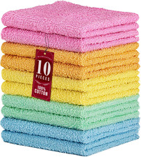 Decorrack 100 Cotton Washcloths 12X12 In, Assorted Colors 10 Pack 