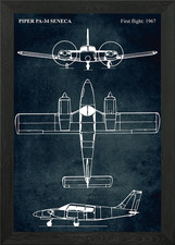 No028 Piper PA24 SENECA Framed Wall Art Poster Canvas Print Picture