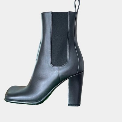 BOTTEGA VENETA 677271 Women's Black Leather Storm Ankle Boots shoes, 36.5