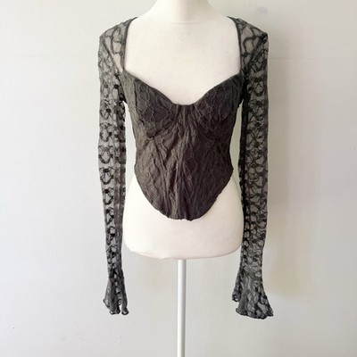 Windsor Women Y2K Lace Corset Open Back Top Regency Whimsigoth Dark Fairy Gray