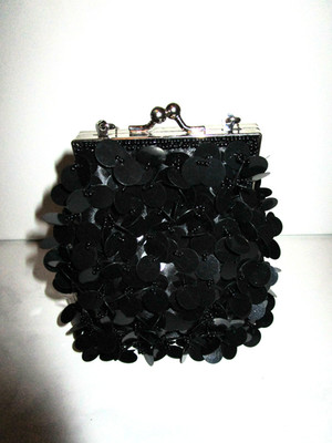 Abendtasche Pailletten Schwarz 12, 5, 14 Schnappverschluss Klein Bijoux Terner