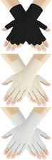 3 Pairs Women Sun UV Protection Gloves Ice Silk Khaki Gray and Black