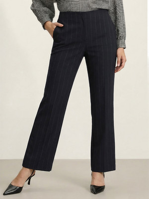 Crosby Women s Pinstripe Soft Cotton Blend Career Pants Long Slight Flare Size 6