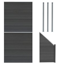 Monster Shop Composite Fence Panels x 2, Angled Piece & LED Posts x 3 - Grey
