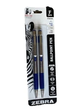 Zebra F-301 Ballpoint Pens 2-Pack Blue Ink 0.7mm Fine Point Stainless Steel