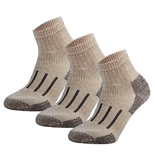 Merino Wool Ankle Hiking Socks Men Outdoor Women Thermal 7-12 Khaki,3 Pairs