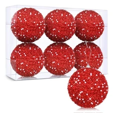6 Pcs Christmas Ball Ornaments Glitter Sequin Foam Ornaments Hanging Christma...