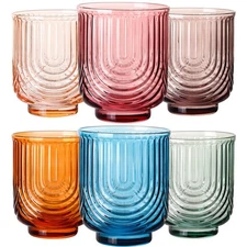 Colored Vintage Drinking Glasses Set of 6-14Oz Colorful Drinking Glasses, Art...
