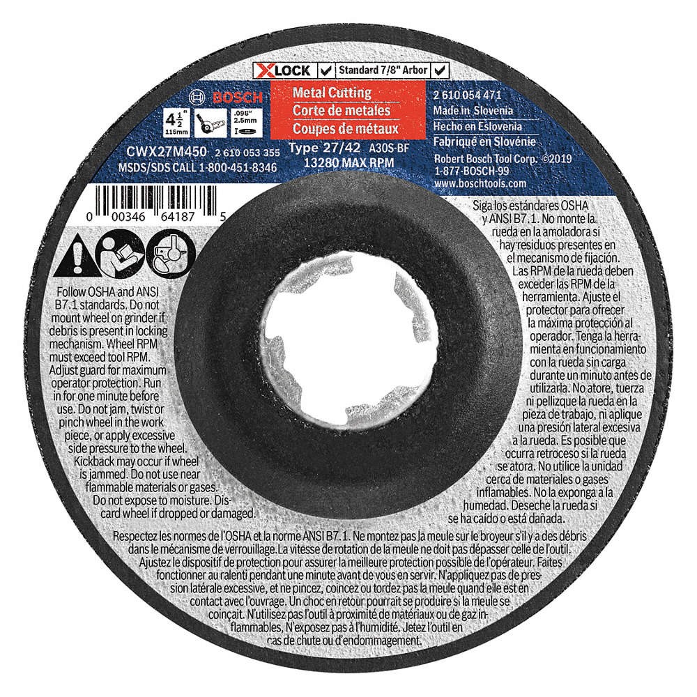 BOSCH CWX27M450 Abrasive Cut-Off Wheel,4-1/2" dia. 54ZT77