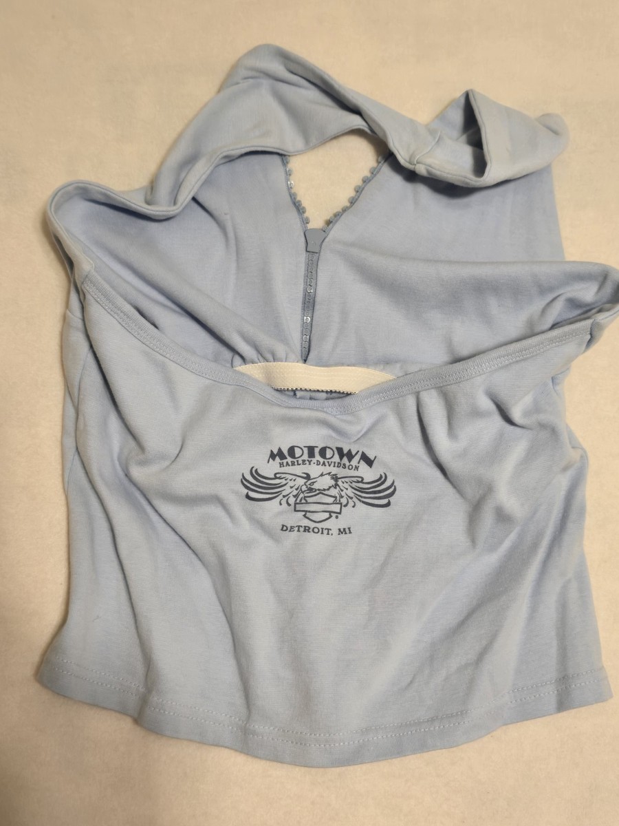 トップス cherryboy407 vtg harley davidson zip up halter top Sz L baby blue with sparkle