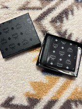 MCM Men  s Bifold Reflective Wallet Black and Orange