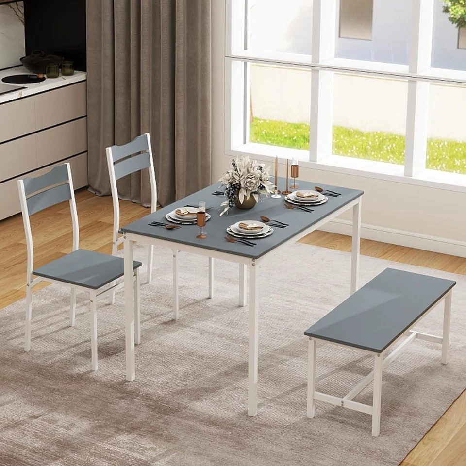 Space-Saving Grey Dining Table Set with 2 Chairs & Bench – Modern Kitchen - Image 2 of 4