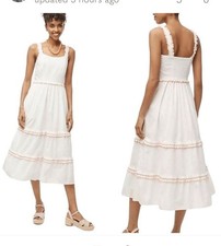 J.Crew Women Scallope Sundress Dres White  Orange Trim Cotton Maxi  Plus Sz 20  