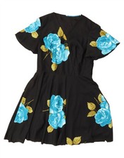 VINTAGE Womens A-Line Dress UK 12 Medium Black Floral CV76