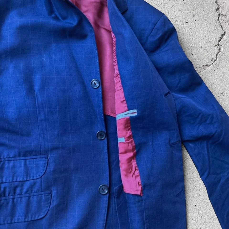 Chaqueta Blazer Brunello Cucinelli Verano Cuadros Azul Marino Cupro Talla 48 IT Foto 2 de 4