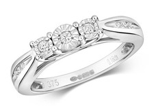Real Diamond Three Stone Ring 9ct White Gold Trilogy Size J K L M N O P Q
