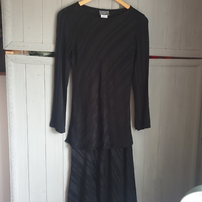 Vintage Ghost schwarzes Outfit Gr. S M zierlich 80er 90er Midi 30er Style selbst gestreift