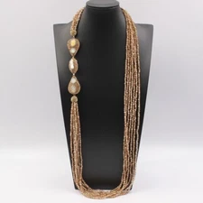 38'' 7 Strands Yellow Golden Crystal White Pearl Long Necklace For Women Lady
