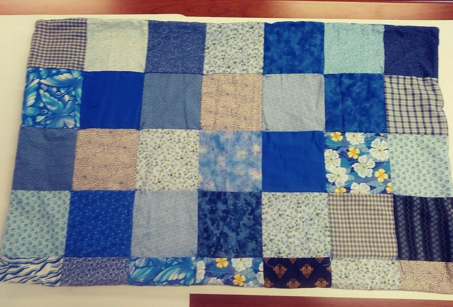 Made With LOVE 37x47" Blue/Floral Quilt Baby Quilt Or Lap Quilt 100