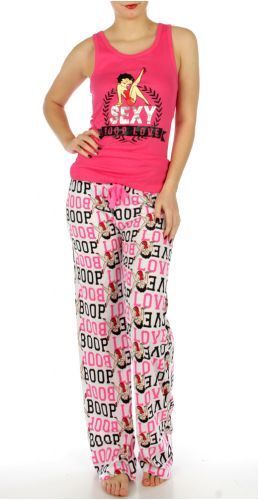 Betty Boop "Sexy Boop Love" Pajama Pants Set, Cotton, Pink/White, S, M - Afbeelding 1 van 3