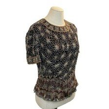Papell Boutique Evening Beaded Short-sleeve Top