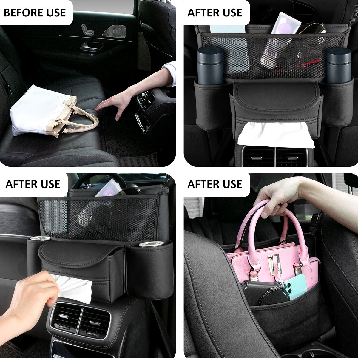 Car Seat Back Organizer Durable Leather Car Handbag Holder Between