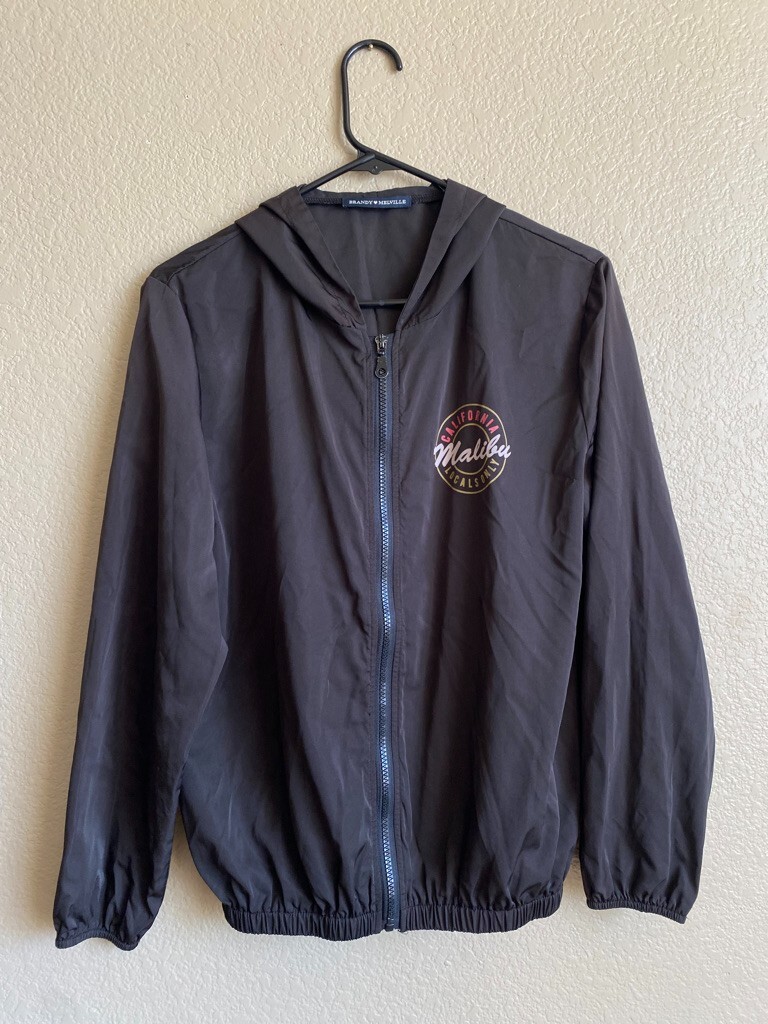 Brandy Melville Black Full Zip Hooded Windbreaker California
