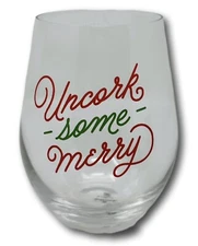 Hallmark Christmas Stemless Wine Glass VIP Event 2022 Uncork Some Merry Cup