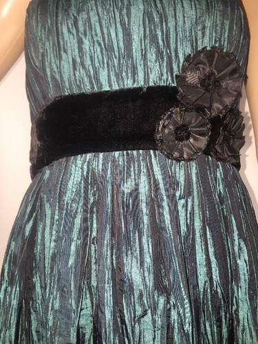 Nicole Miller Formal Dress Size 6 Platinum Strapless Teal Green Black Prom Gown - Picture 5 of 12