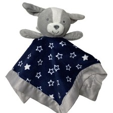 Carters Child of Mine Gray Puppy Dog Rattle Lovey Security Blanket Stars Satin