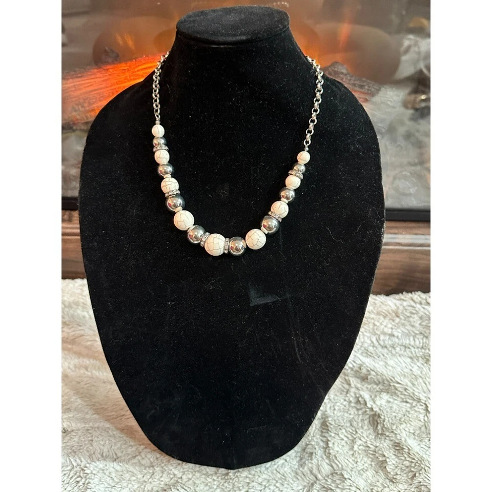 Ожерелье папарацци комплект белый камень серебро акцент бисер заявление ювелирных изделий - Изображение 2 из 2