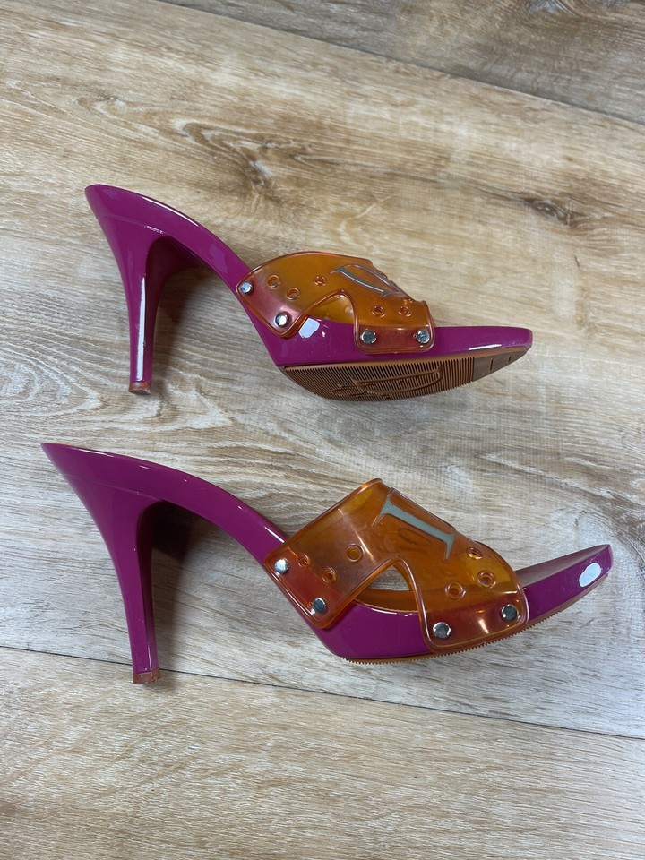 Authenticated Dior Hot Pink Orange Jelly Slides Heels 40.5 Project