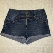 Boom Boom Jeans Shorts Juniors Size 9 Dark Wash 6 Pocket Cuffed Stretchy
